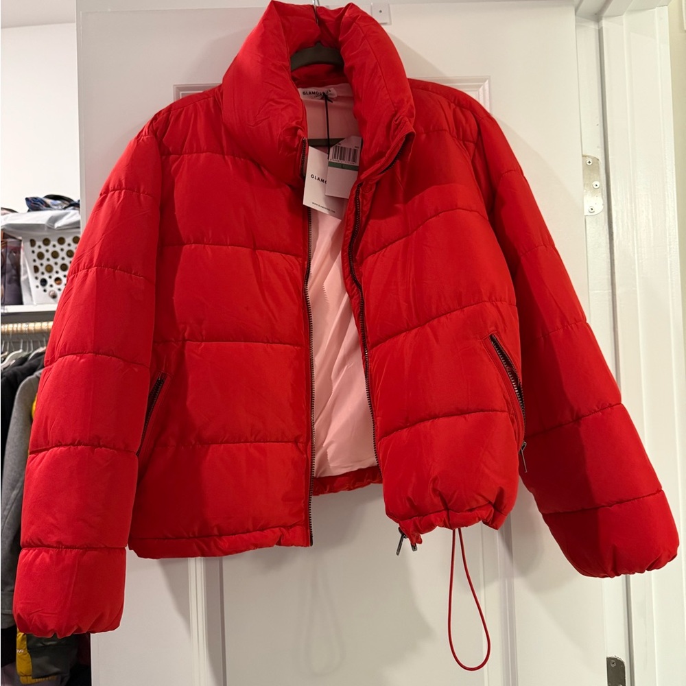 NWT- Glamorous Vibrant Red Jacket with Soft Pink Interior